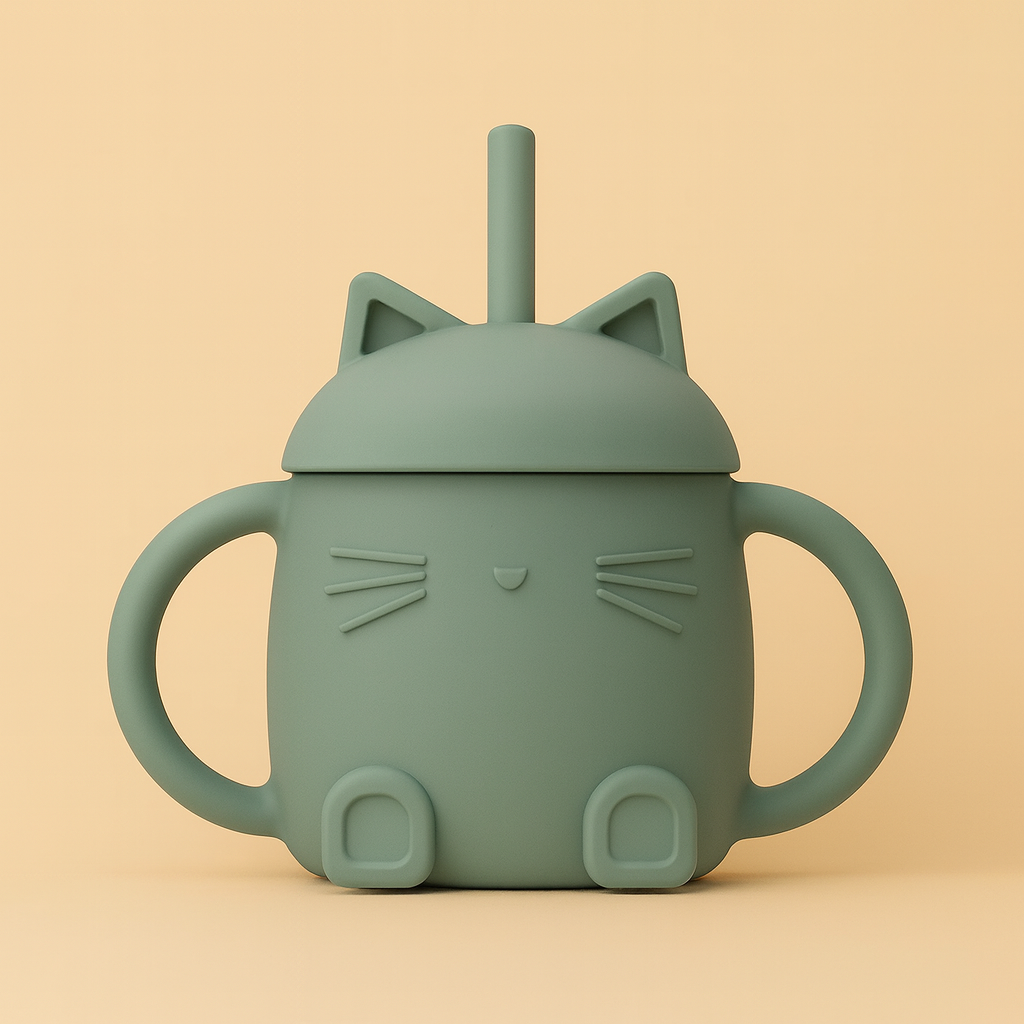 Tasse chatty avec paille kaki