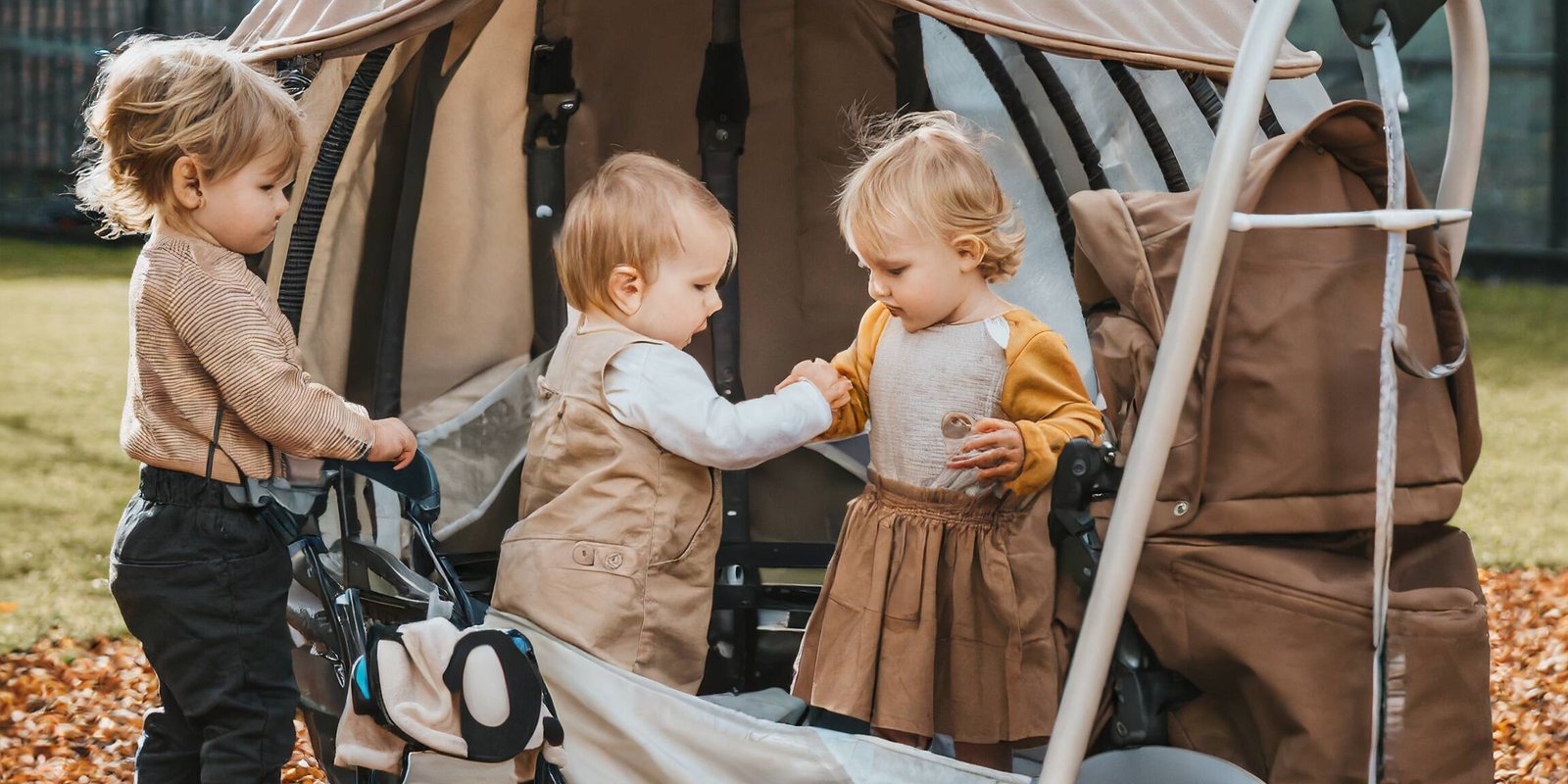 Firefly parc pour enfant en pleine air en automne avec des bebes habille en beige et marron avec des uai